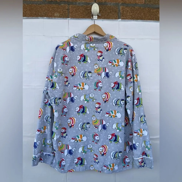 Nick & Nora Pajama PJ Set Polar Bears Fleece Button Front Long Sleeve large - Picture 13 of 14